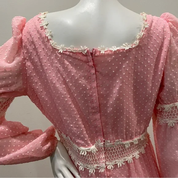 VINTAGE J.C. Penney Pink & White Swiss Dot Princess Floral 1976 Maxi Dress - Picture 11 of 11